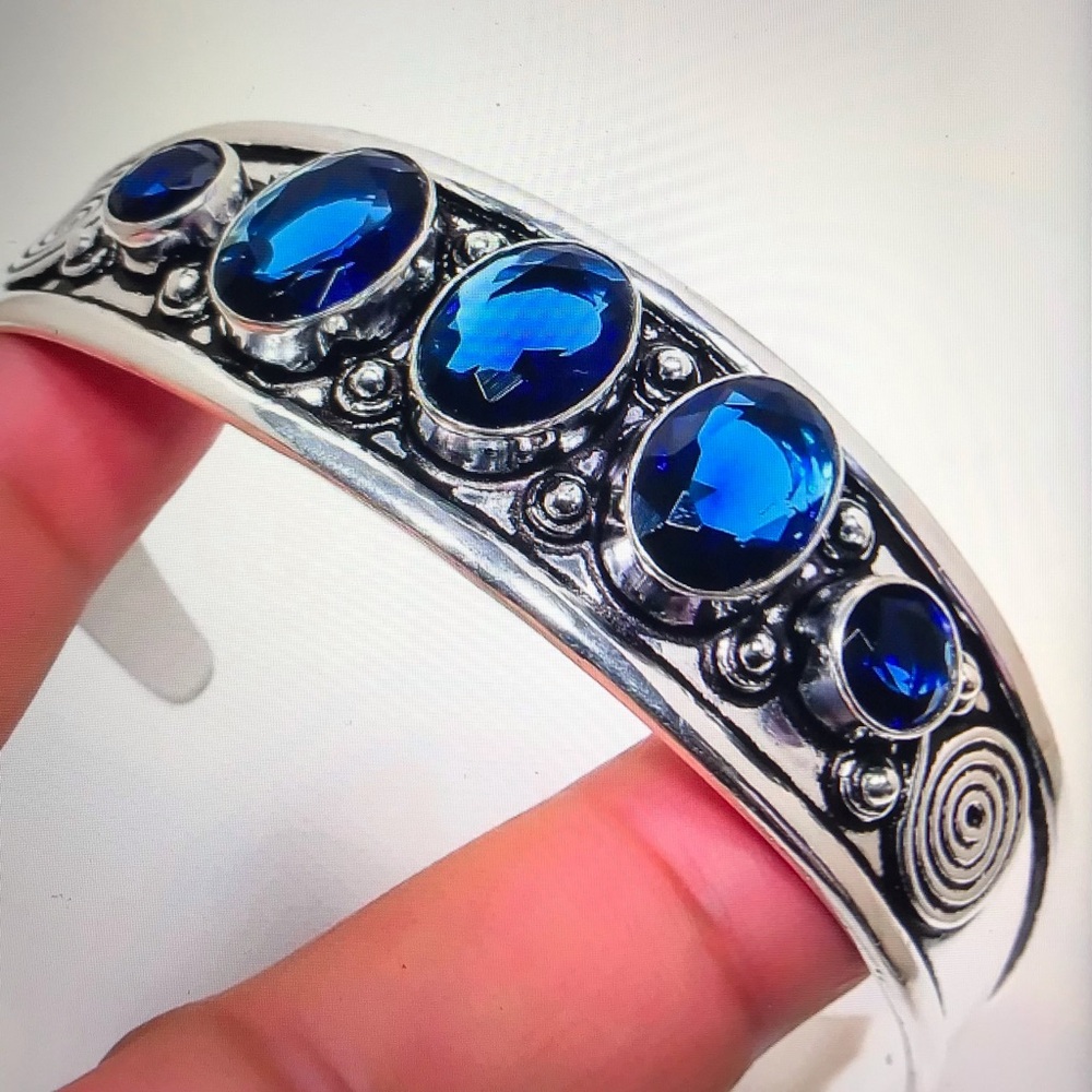 Tanzanite Stamped 925 Sterling Silver Cuff Bracelet